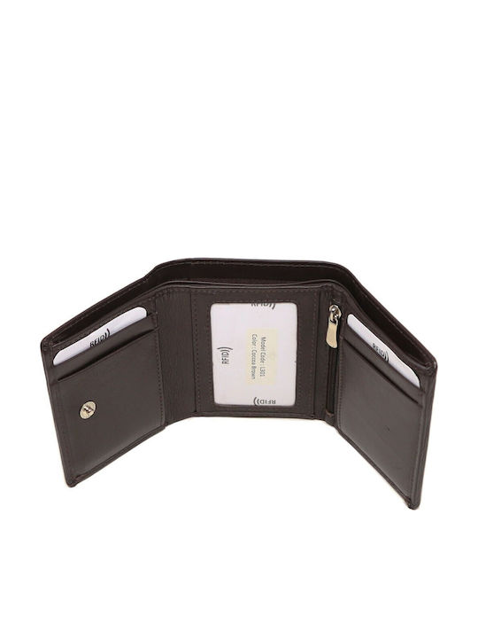 Μικρό Δερμάτινο Γυναικείο Πορτοφόλι με RFID Cocoa Brown