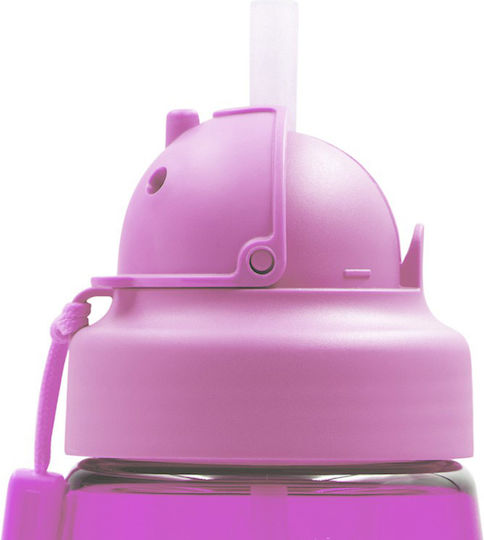 Laken Kids Water Bottle Unicorn Plastic with Straw Pink 450ml