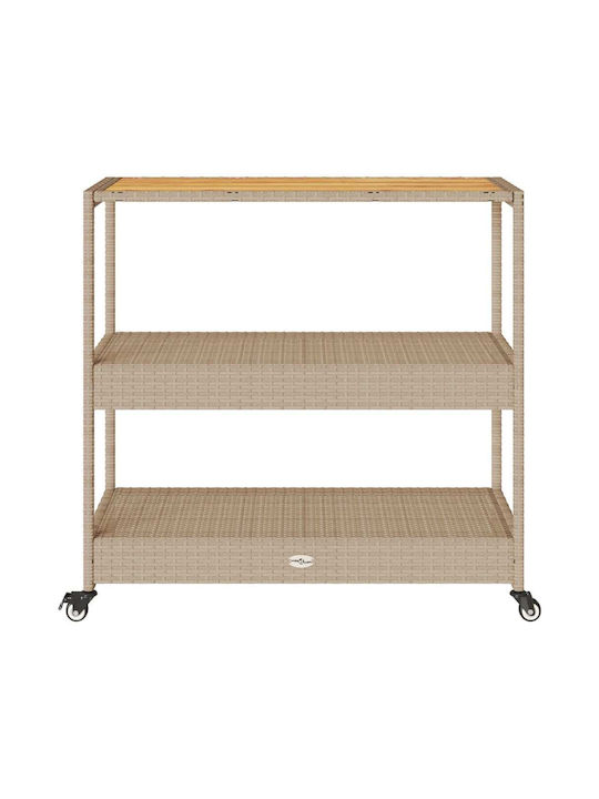 vidaXL Wooden Kitchen Trolley 3 Tiers Beige 101x40x100cm