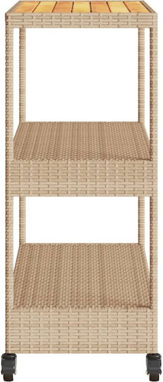 vidaXL Wooden Kitchen Trolley 3 Tiers Beige 101x40x100cm