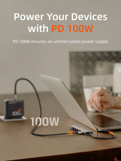Cabletime USB-C Stație de andocare cu HDMI 4K PD Gri (CT-HBP2-AG7)