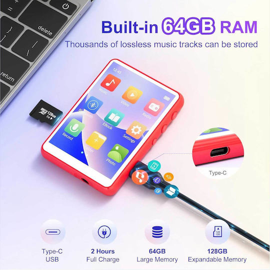 MECHEN M3 MP3 Player (64GB) με LCD / TFT Οθόνη Αφής 2.4" Κόκκινο