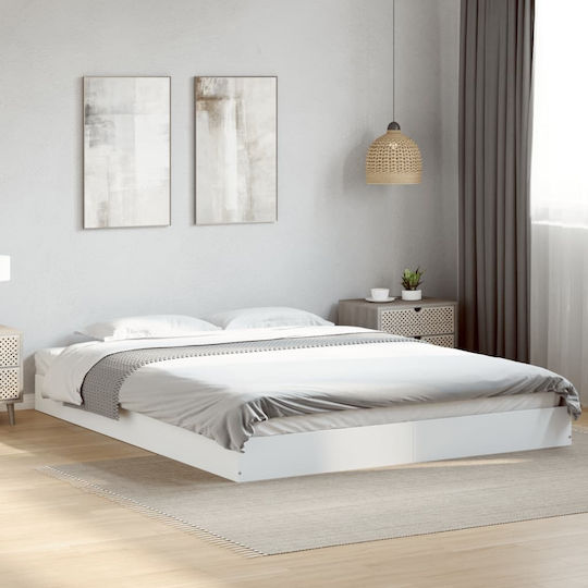 Bed Base Queen Size made of Wood White 160x200cm.