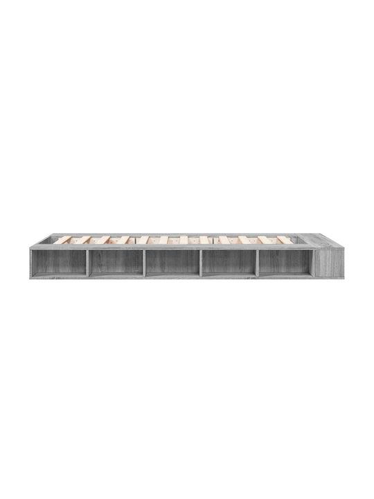 Single Wooden Gray Bed Base with Slats for Mattress 75x190cm