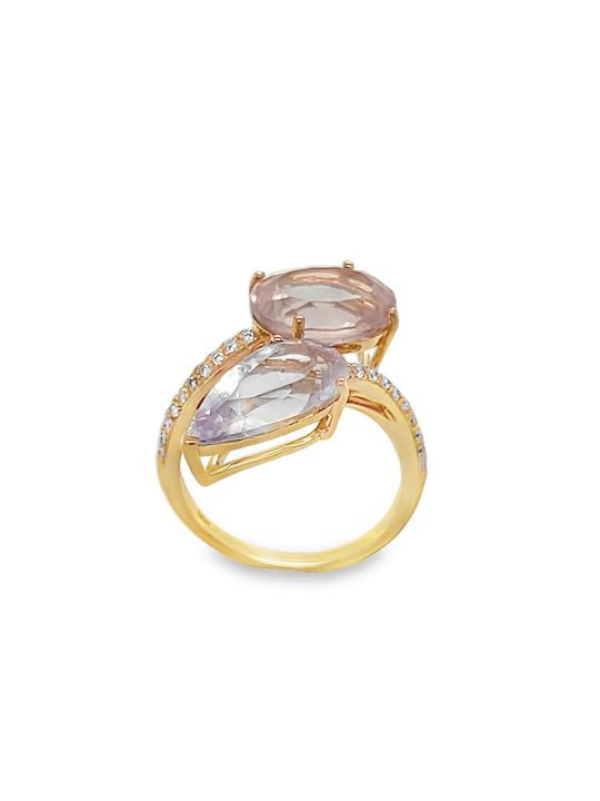 Rose Gold 18K Ring with Diamonds Amethyst Quartz Rn09490