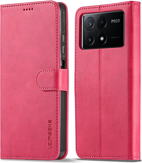 Xiaomi Poco X6 Pro Lc.imeeke Θήκη Τηλεφώνου Δέρματος Υφής Μοσχαριού Κόκκινο