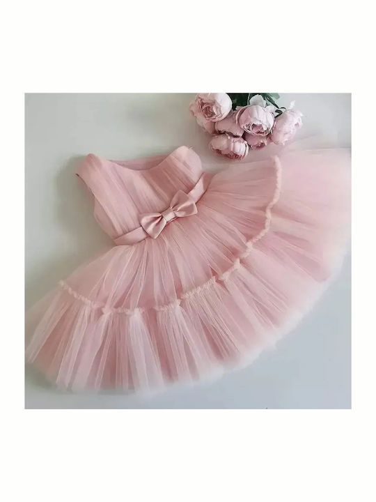 Children's Dress Short Sleeve Tulle Soft Pink