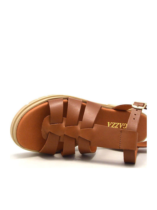 Leather Women's Flat Sandals in Tabac Brown Color