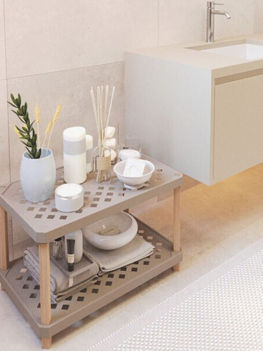 FixWood Επιδαπέδια Ραφιέρα Μπάνιου Ξύλινη 37.5x60x45cm Μπεζ