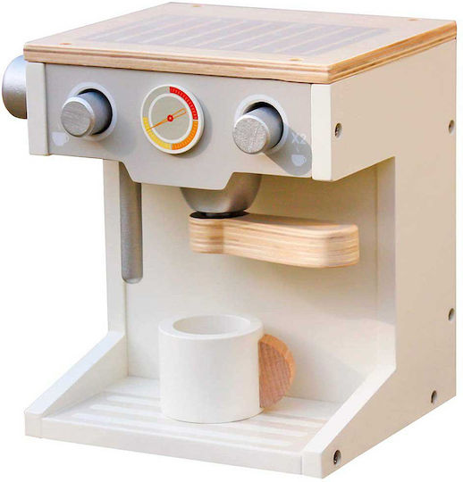 Mașină de cafea din lemn pentru copii, cu ceașcă albă și gri