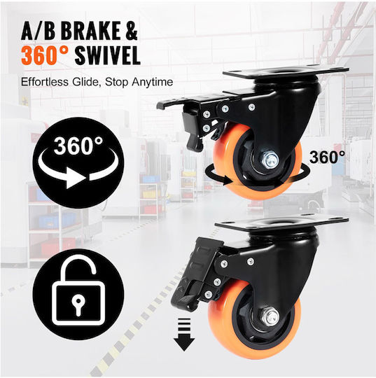 Vevor Furniture Wheel made of Metal with Wheels in Black Color 15.5x6.4x10.5cm 4pcs