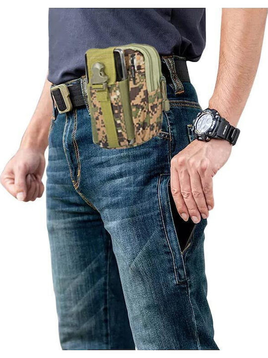 Waterproof Khaki Belt Bag 2 Compartments External Mobile Phone Pocket 18x12x6 Cm Aria Trade