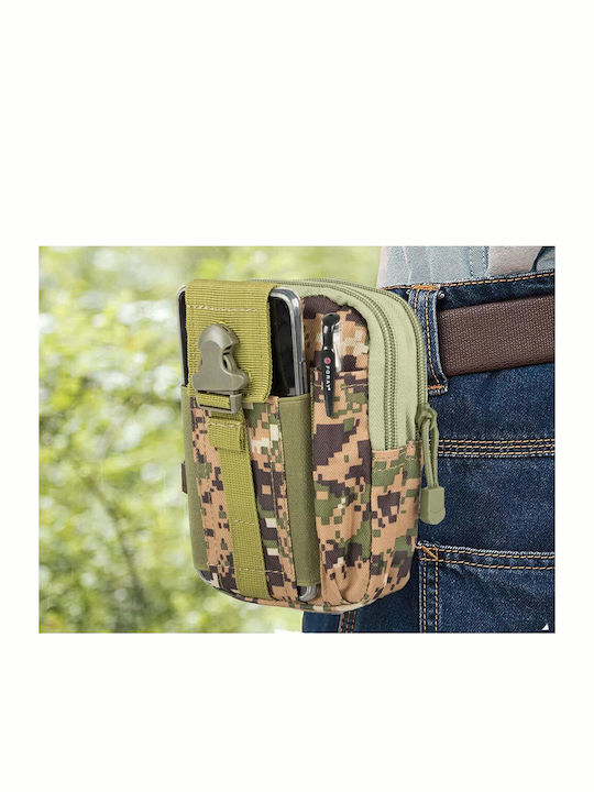 Waterproof Khaki Belt Bag 2 Compartments External Mobile Phone Pocket 18x12x6 Cm Aria Trade