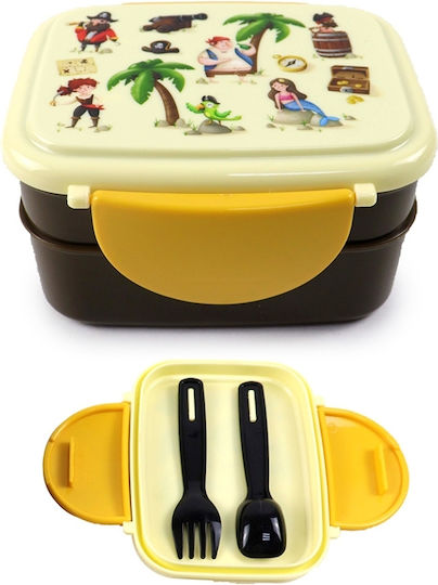 Plastic Food Container with Two Compartments Spoon & Fork Pirates Puckator