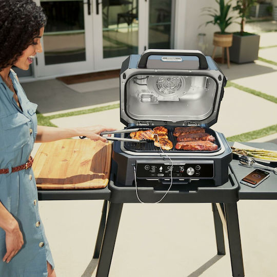 Ninja Woodfire Pro Connect XL Tischplatte Elektrogrill Geriffelte Platte 1700W mit Deckel und einstellbarem Thermostat