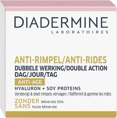 Diadermine Essential Care Double Action fără culoare 48h Hidratantă & Anti-îmbătrânire Cremă Pentru Față cu Acid Hialuronic 50ml