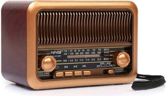 NNS NS-3315BT Retro Tabletop Radio Battery with Bluetooth and USB Brown
