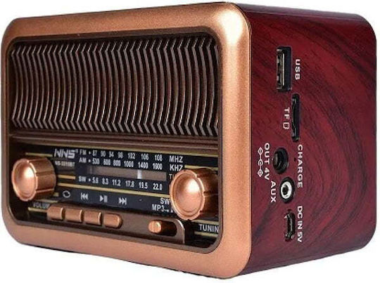 NNS NS-3315BT Retro Tabletop Radio Battery with Bluetooth and USB Brown