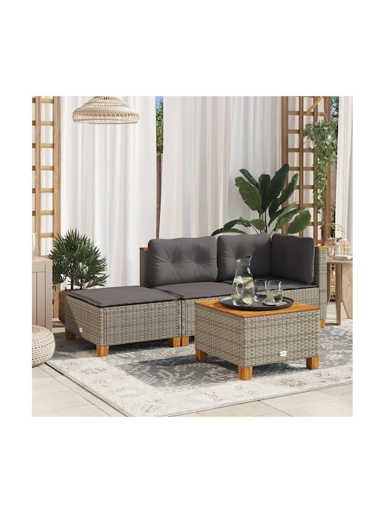 Garden Stool Cube Outdoor Rattan with Grey Cushion 63.5x56x32cm