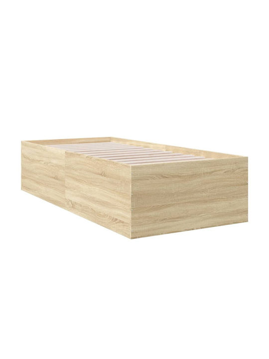Suport Pat Single Din Lemn Bej Cu Plăci Pentru Saltea 100x200cm
