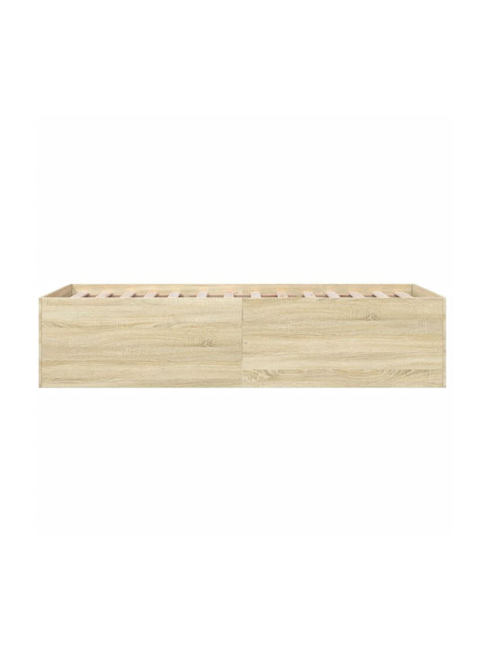 Suport Pat Single Din Lemn Bej Cu Plăci Pentru Saltea 100x200cm