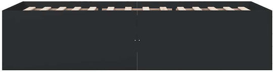 Einzelbett Unterlage Holz Schwarz mit Lattenrost für Matratze 100x200cm