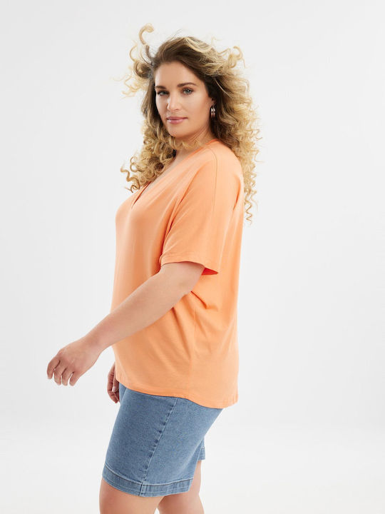 Mat Fashion Women's T-shirt with V Neckline Orange