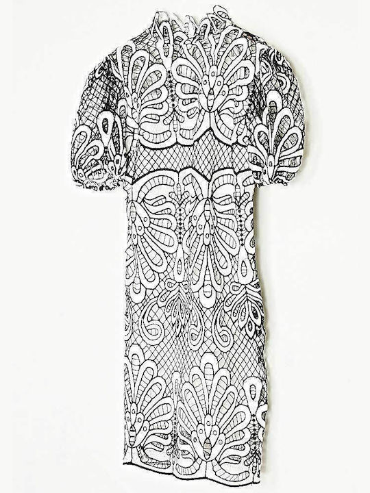 Cuca Βραδινό Φόρεμα με Δαντέλα Ασπρόμαυρο