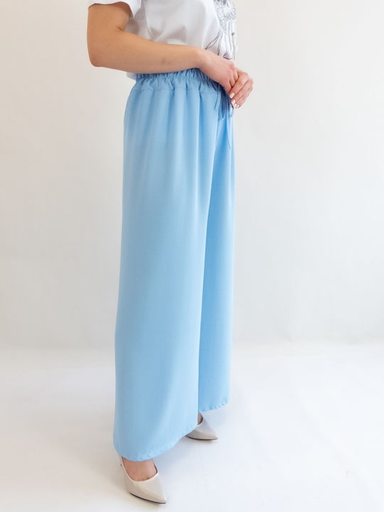 Brak Women's Fabric Trousers in Loose Fit Light Blue