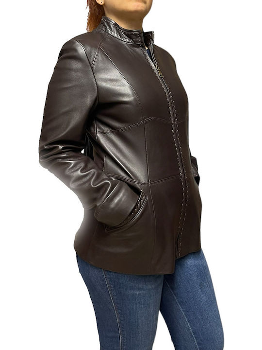 MARKOS LEATHER Women's Short Lifestyle Leather Jacket for Winter CAFE