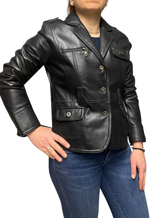 MARKOS LEATHER Women's Short Lifestyle Leather Jacket for Winter BLACK