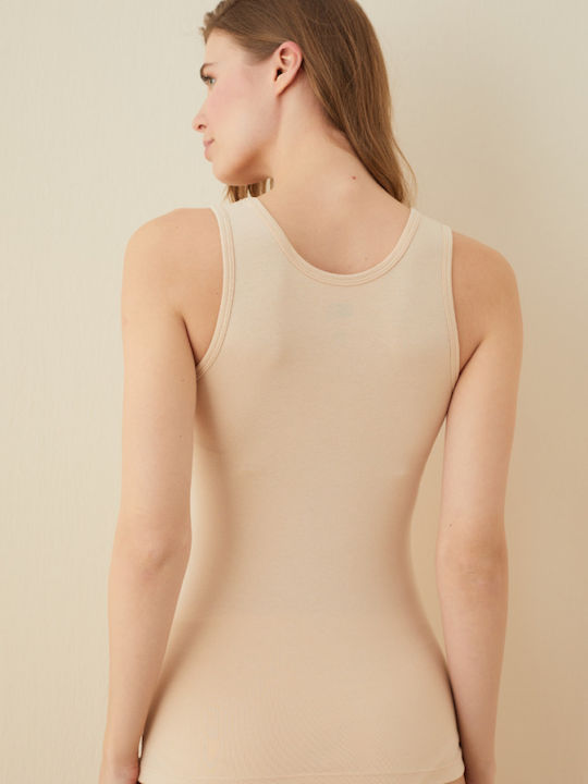Women's Sleeveless Cotton T-Shirt Beige