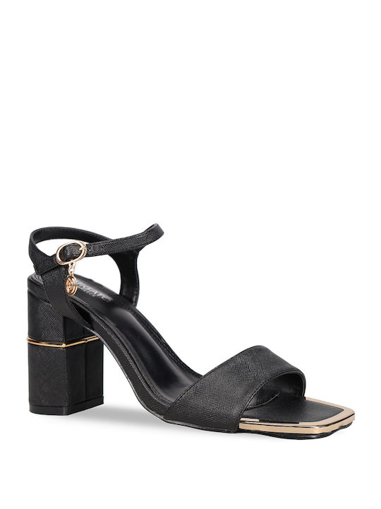 Migato Synthetic Leather Women's Sandals Black with Chunky High Heel