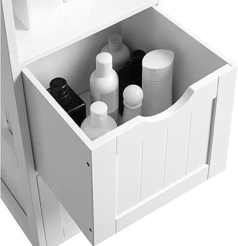 Songmics Floor Bathroom Shelf Wooden with 3 Shelves 30x30x141.5cm White