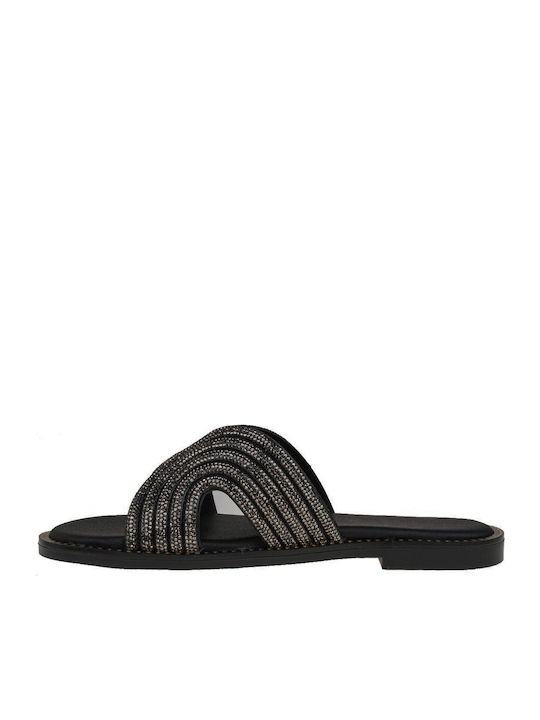 Leather Women's Flat Sandals in Black Color