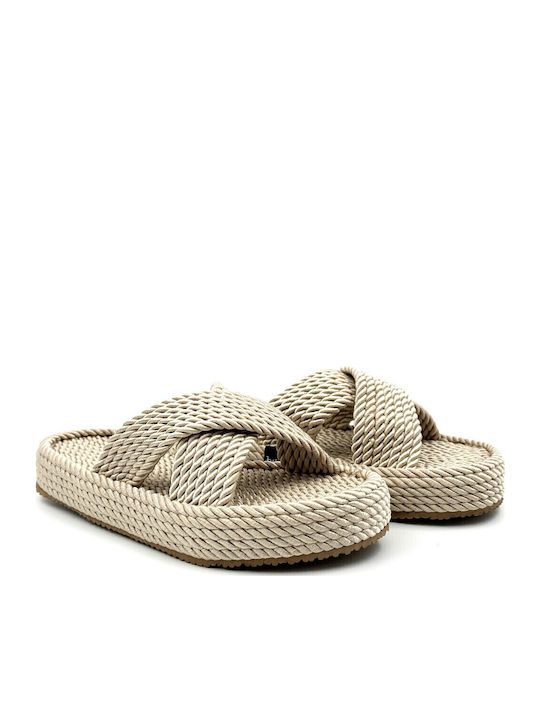 Flache Sandalen für Damen in Beige Farbe
