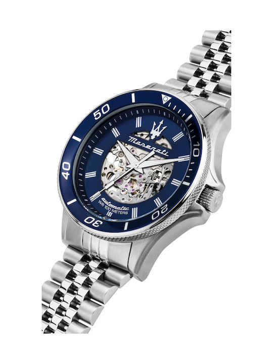 Maserati Sfida Ανδρικό Ρολόι 44mm Αυτόματο με Ασημί Μεταλλικό Μπρασελέ