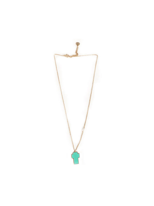 Women's Necklace Gold Short Cross Blue Baria