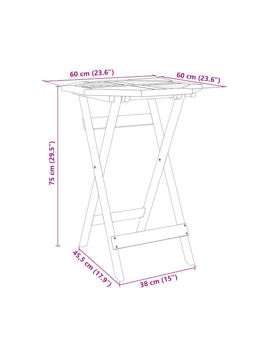 Garden & Terrace Table from Acacia Foldable Acacia 60x60x75cm