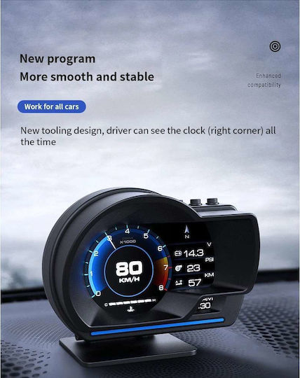 Car Dashboard Head Up Display, OBD2, Water Temperature, RPM Counter, Oil Temperature, Air-Fuel and Speedometer Analog Instrument 40mm