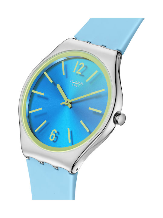Swatch Damen Uhr Solar mit Blau Kautschukarmband