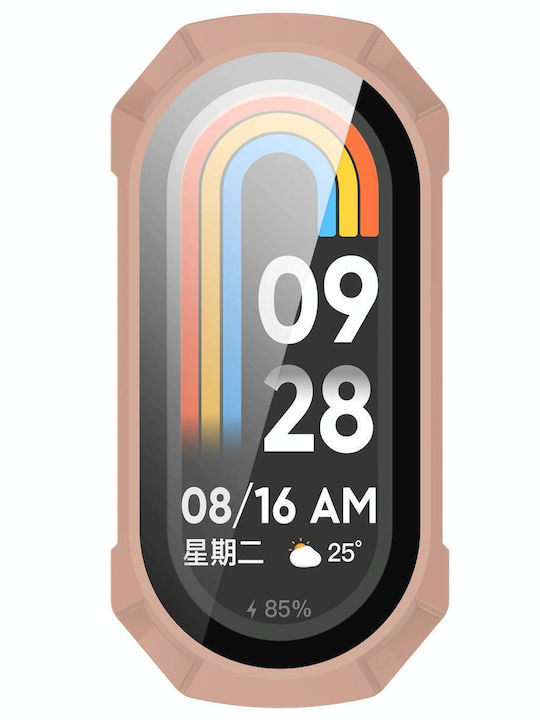 Xiaomi Mi Band 8 Pc + Tempered Glass Integrated Protective Watch Case Pink