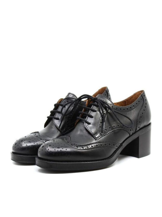 Leather Women's Oxford Boots with Medium Heel Black