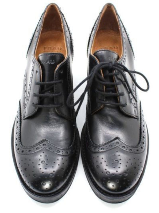 Leather Women's Oxford Boots with Medium Heel Black