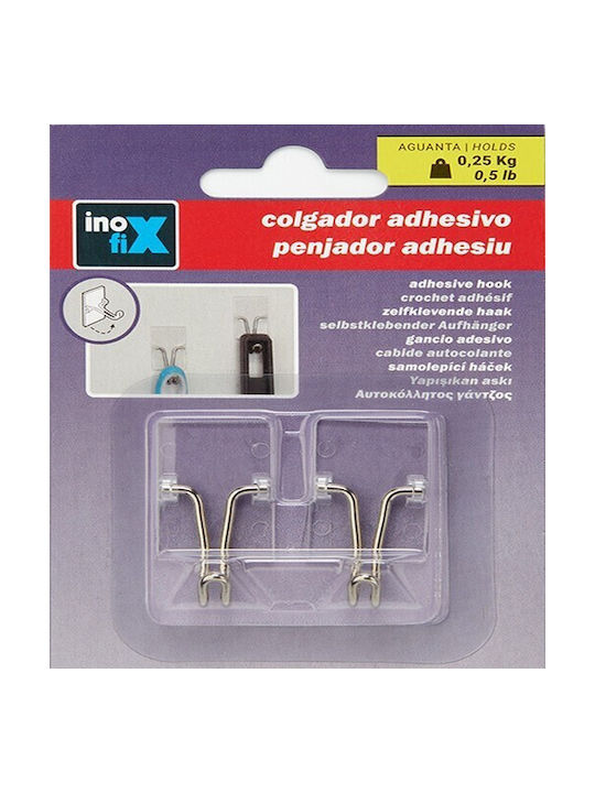 Inofix Κρεμάστρα Τοίχου Πλαστική Ασημί 4.1x1.6x2cm 2τμχ