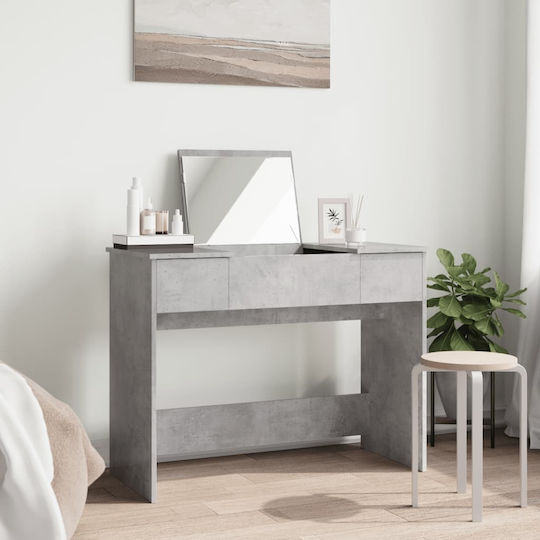 Bodenstehende Schminktisch Schlafzimmer Holz Grau mit Spiegel 100x45x76cm