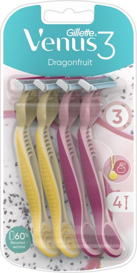Venus 3 Simply Disposable Razors for Body Single Use with 3 Blades & Lubricious Strip 4pcs