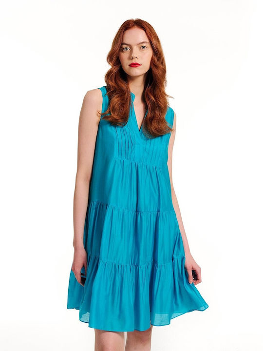 Forel Mini Dress with Ruffle Turquoise