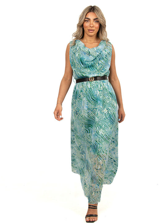 Draped Turquoise Dress with Belt