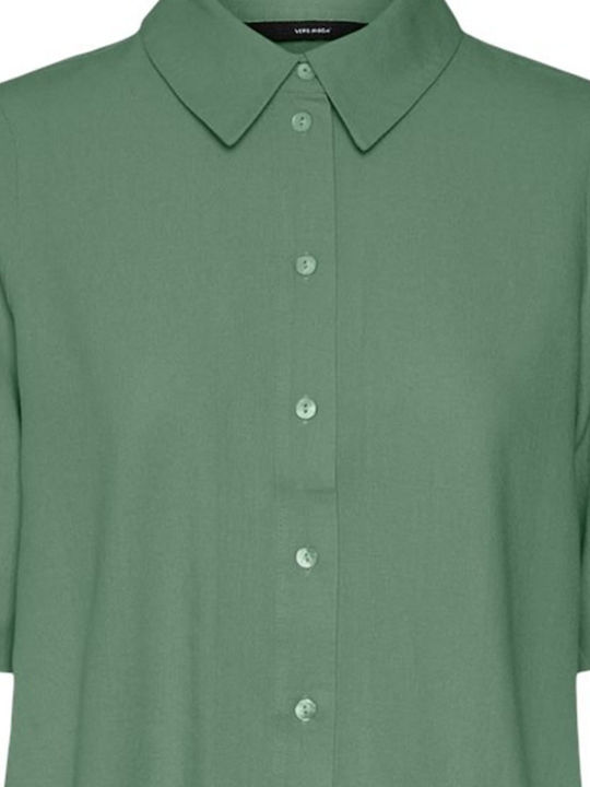 Vero Moda Κοντομάνικο Γυναικείο Λινό Πουκάμισο Hedge Green